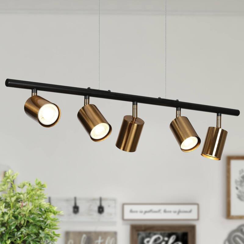 Modern 5-Light Black Gold Chandelier Metal Linear Island Lights for Dining Room