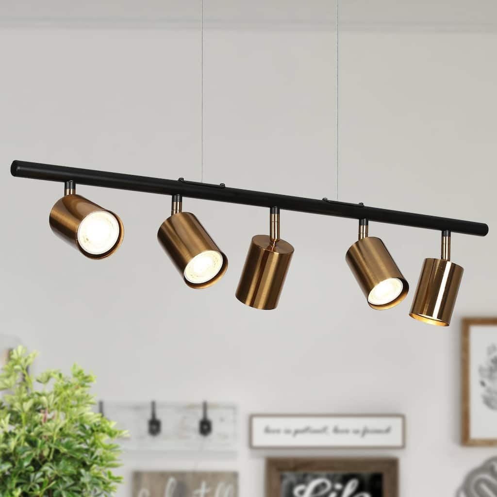 Modern 5-Light Black Gold Chandelier Metal Linear Island Lights for Dining Room