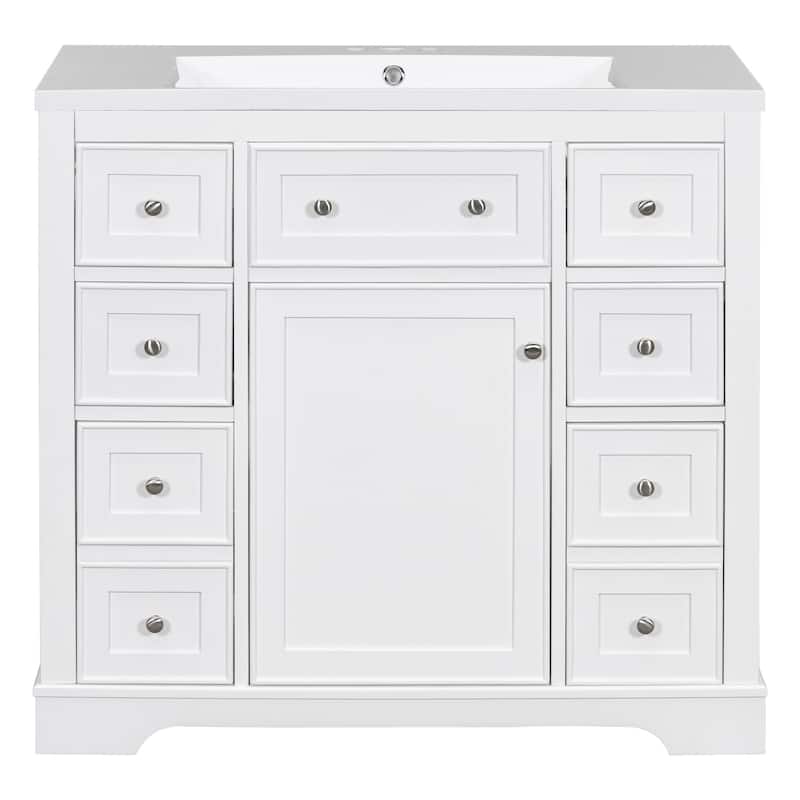 36 Inch Freestanding Bathroom Vanity Set with Drawers and Ceramic Sink