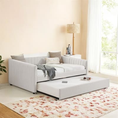 Full Size Daybed with Trundle Upholstered Sofa Bed,w/Vertical Stripes