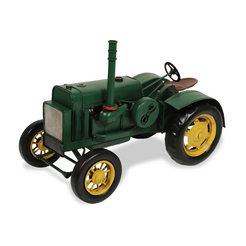 HomeRoots 8" Green and Black Metal Hand Painted Model Tractor - 6' X '8' X '16