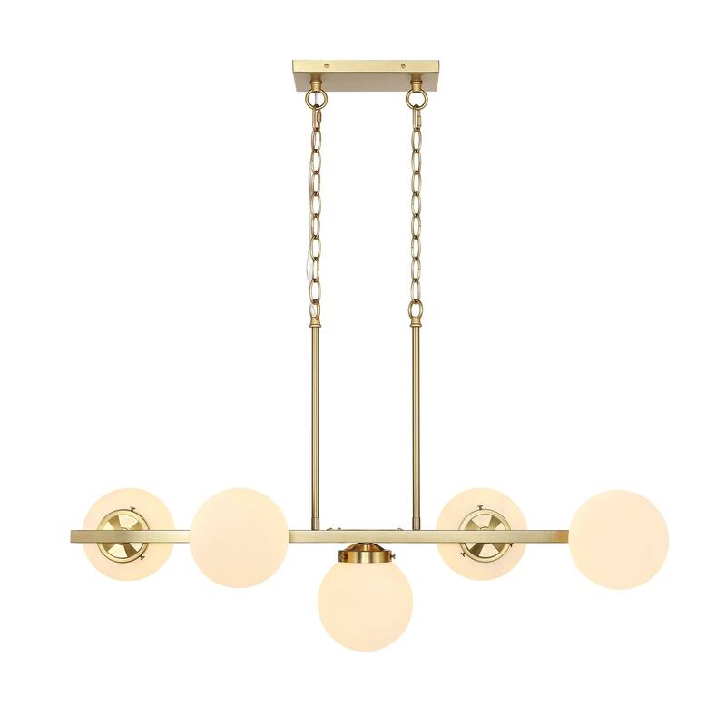 Modern Chandelier Sputnik Brass 5-Light Opal Glass 36"