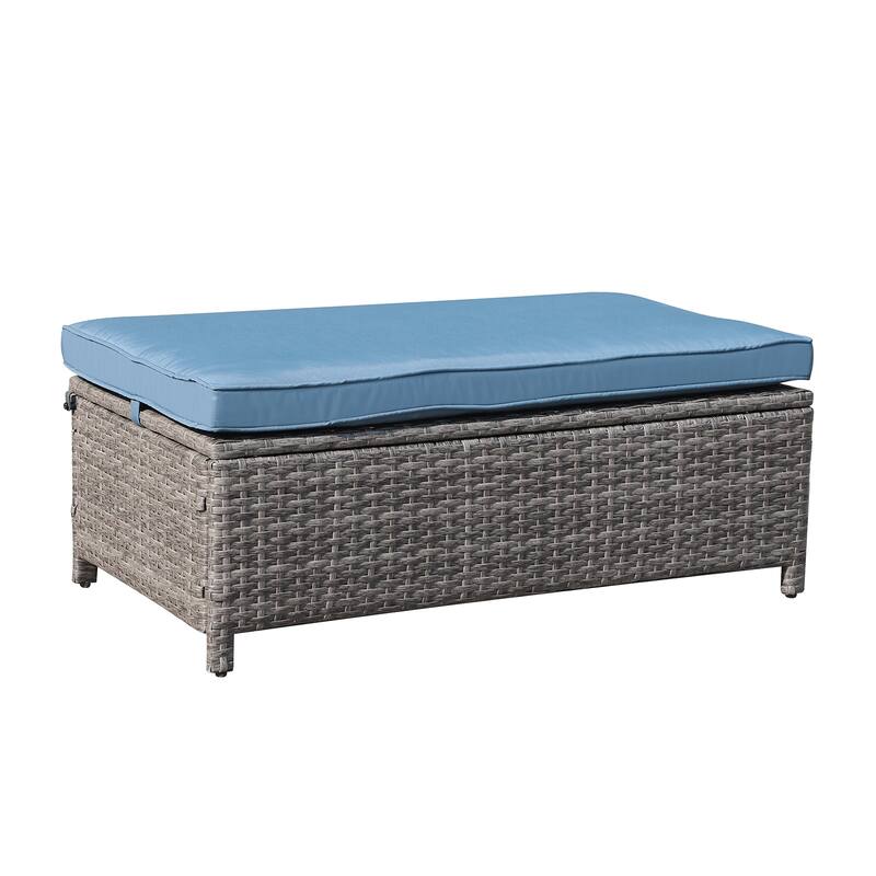 2-Piece Outdoor Patio Furniture Wicker Loveseat and Storage Ottoman