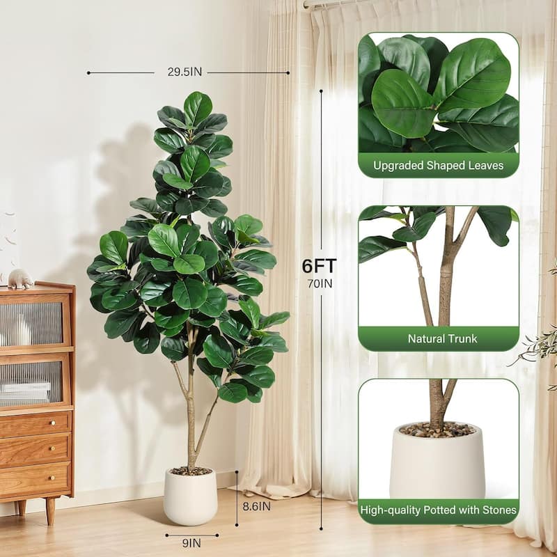 Artificial Fiddle Leaf Fig Tree with White Planter Pot for Home Decor