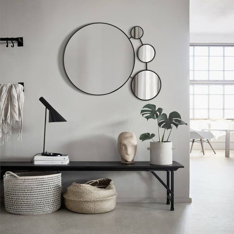 Circles Black Metal Frame Round Wall Mirror - 24.7" H x 34.5" W x 0.59" D