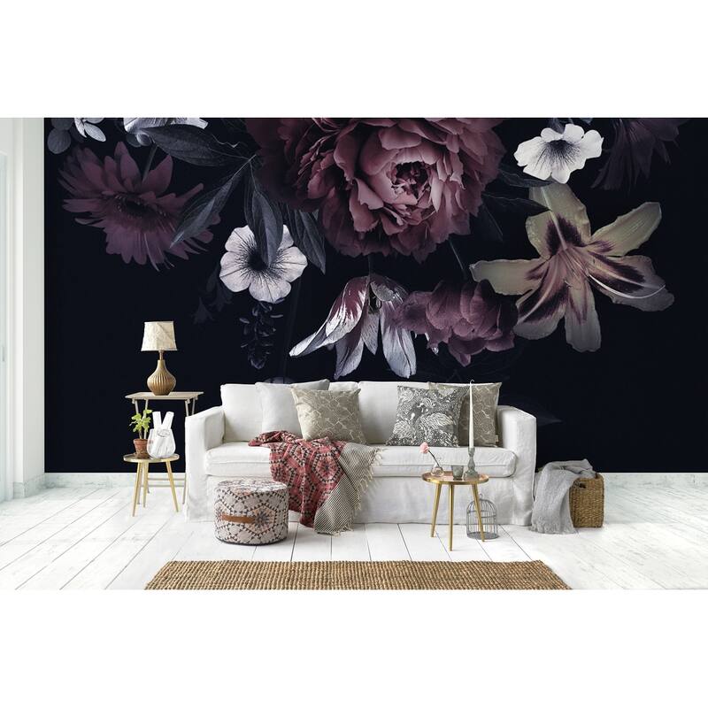 GK Wall Design Dark Claret Peony Daisy Flower Tulip Blossom European Removable Wallpaper