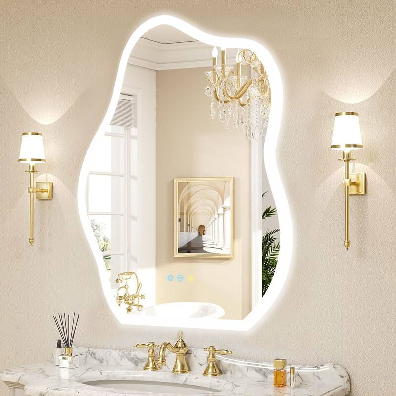 Irregular LED Bathroom Mirror with Lights, Anti-Fog, Dimmable - 24" W x 32" H