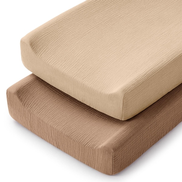 slide 2 of 18, Muslin Fitted Changing Pad Cover, 2 Pack by Comfy Cubs Cedar and Cream