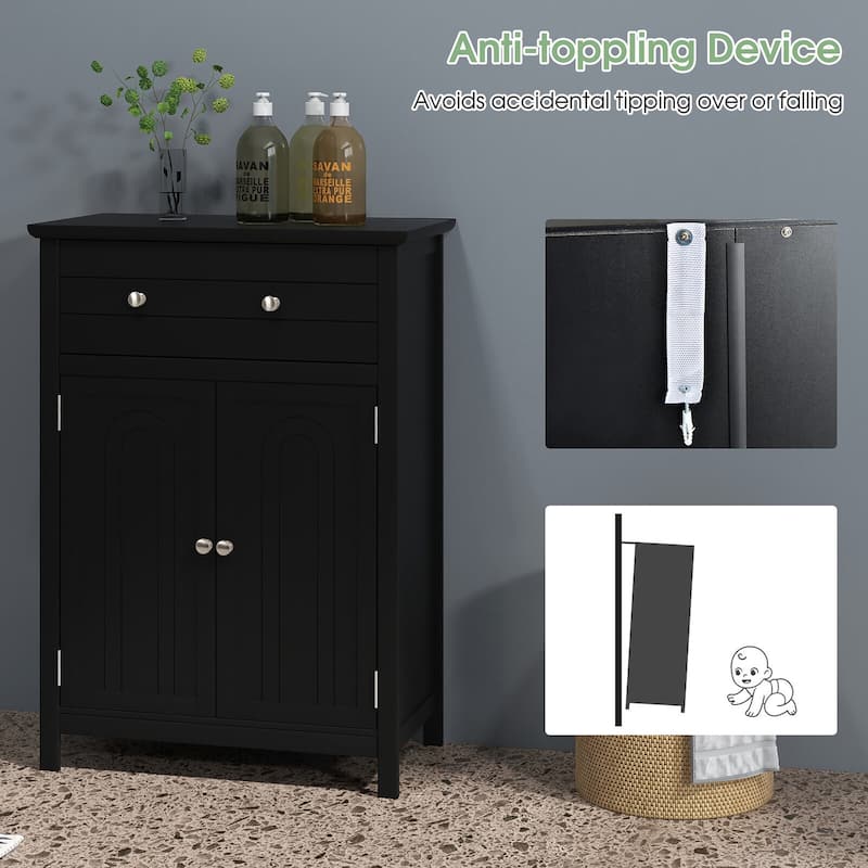 Gymax Bathroom Floor Cabinet Wooden Storage Organizer with Drawer &