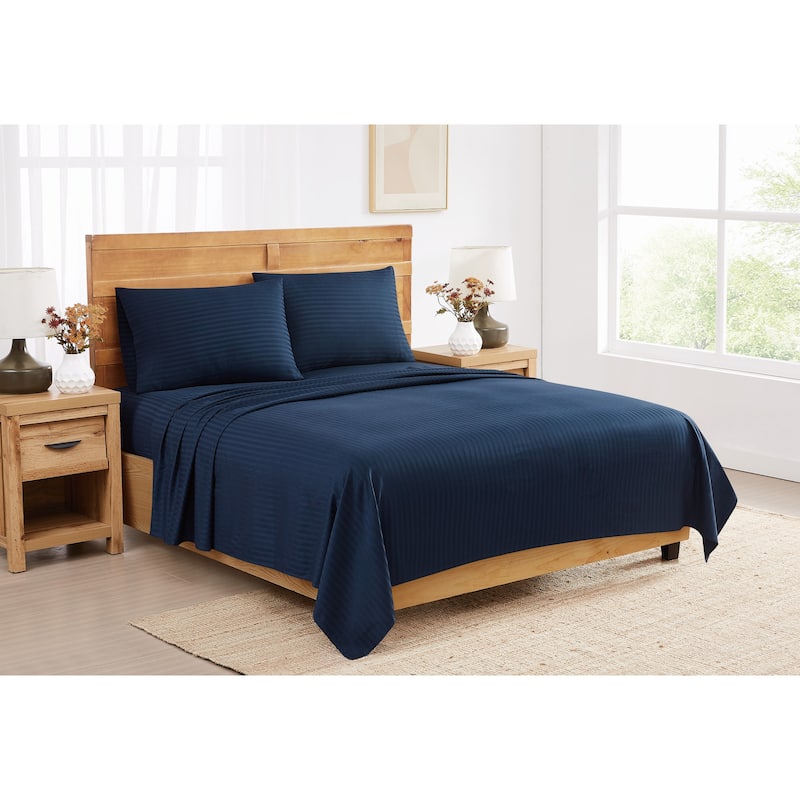Royal Velvet Signature Dobby Stripe Sheet Set - California King - Navy Blue