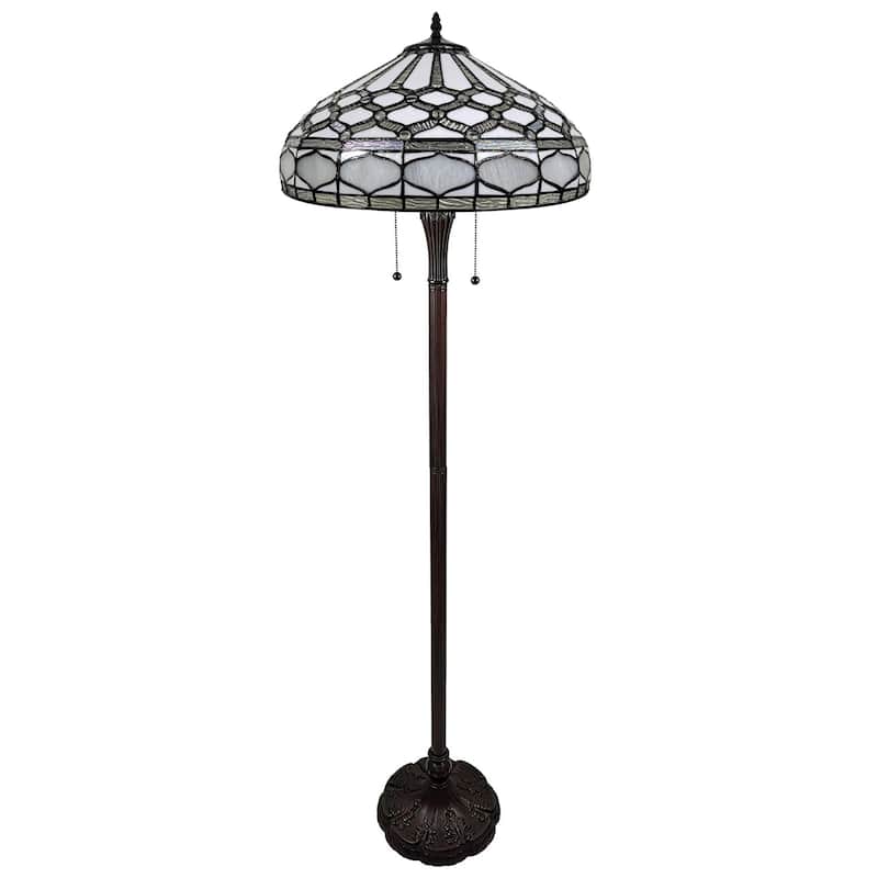 HomeRoots 62" Brown Two Light Traditional Shaped Floor Lamp With White Stained Glass Bowl Shade - 18