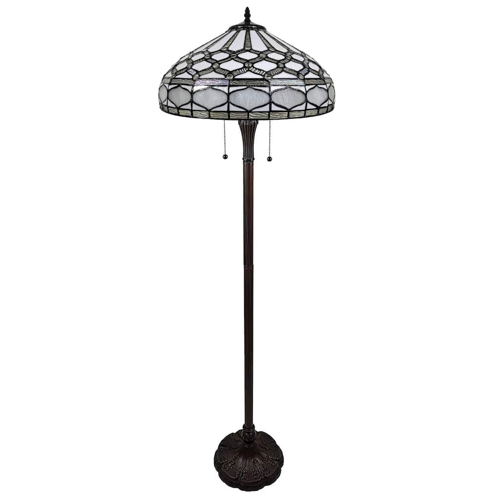 HomeRoots 62" Brown Two Light Traditional Shaped Floor Lamp With White Stained Glass Bowl Shade - 18