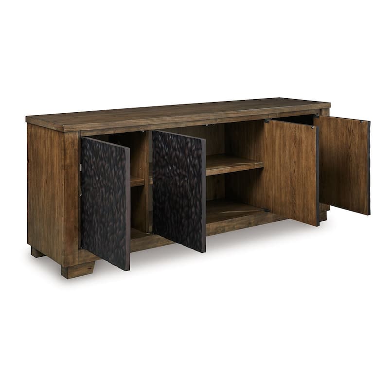 Wain TV Media Console, 3 Cabinets, Brown and Black Wood, 80 Inch
