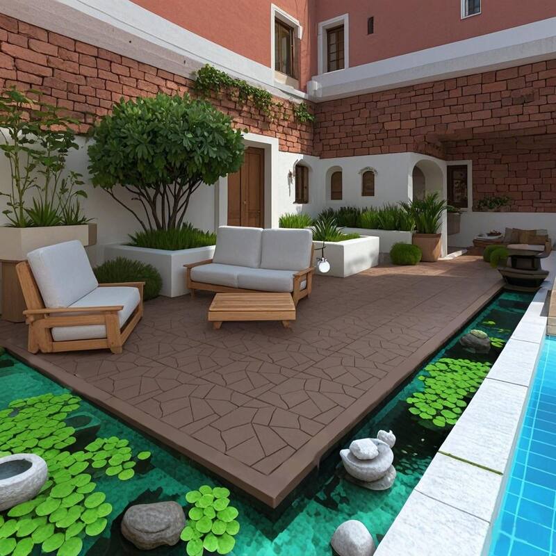 44 Pieces Interlocking Wood-Plastic Deck Tiles 11.8"x11.8" for Patio Balcony and Outdoor Flooring - Brown