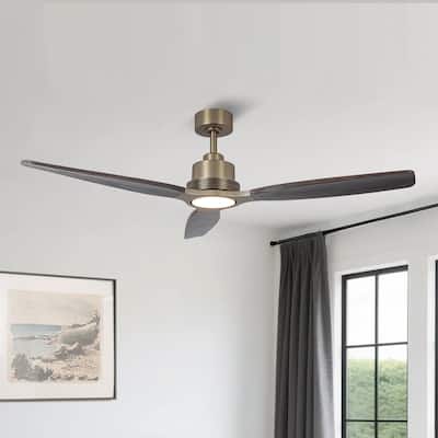 Parrot Uncle 56" Transition Gold Solid Wood Diammable Integrated LED Ceiling Fan with Remote and Light