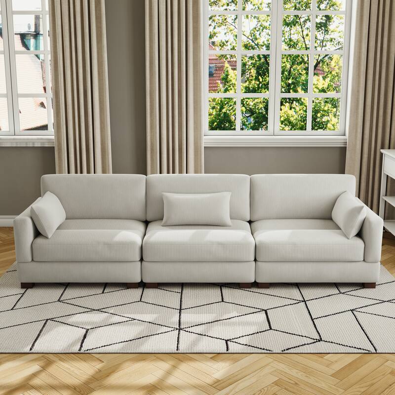 Corduroy Modular Sectional Sofa with Ottoman and Pillows