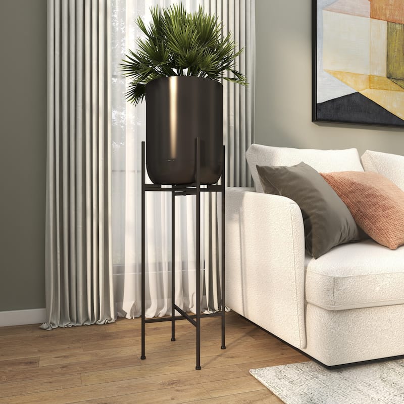 Black Iron Metal Modern Contemporary Planter on metal stand
