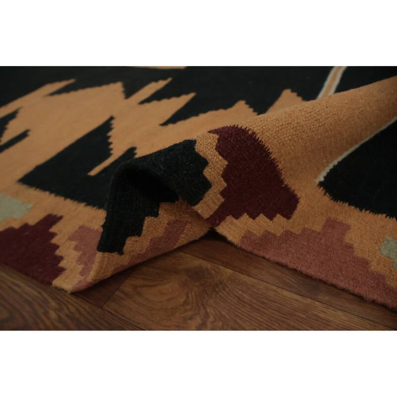 Hand Woven Oriental 100% Wool Carpet Southwestern Tribal Black Kilim Area Rug - 13' 1'' X 9' 10''