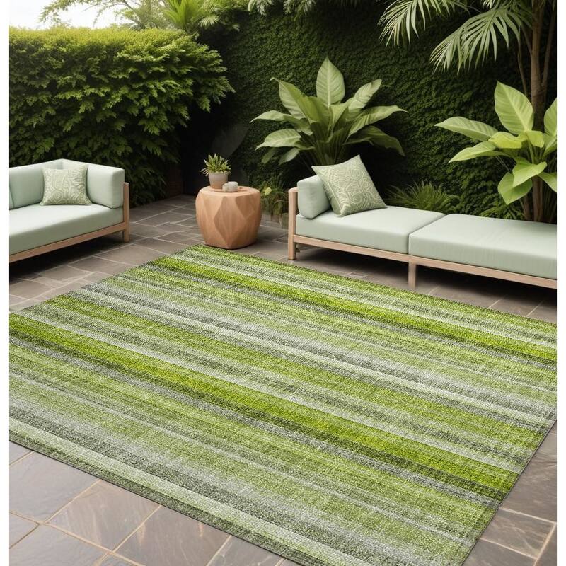 Alvari Stripe Weather Resistant Timeless Fusion Outdoor Rug - 8' X 10' - Green