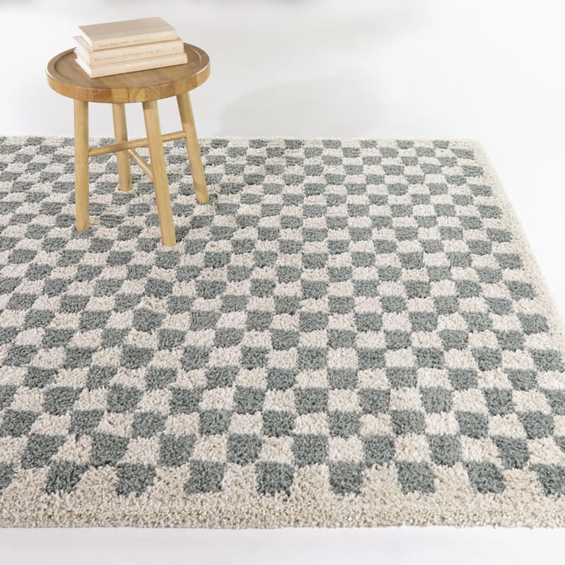 Covey Plush Checkered Thick Shag Area Rug