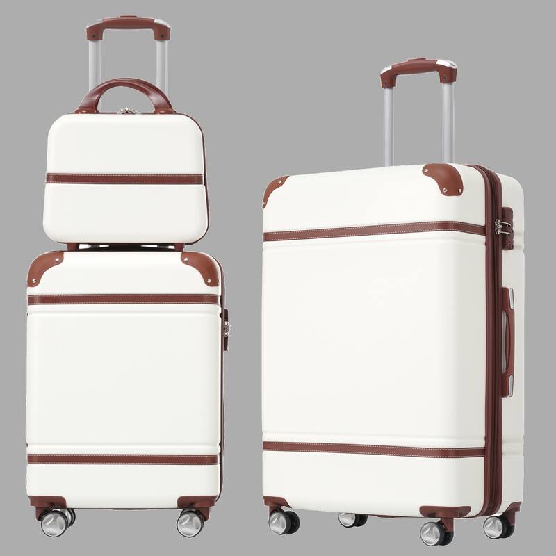 Lightweight 3-Piece Hardside Luggage Set with TSA Lock, Expandable, 20" & 24" Suitcases, Spinner Wheels - White