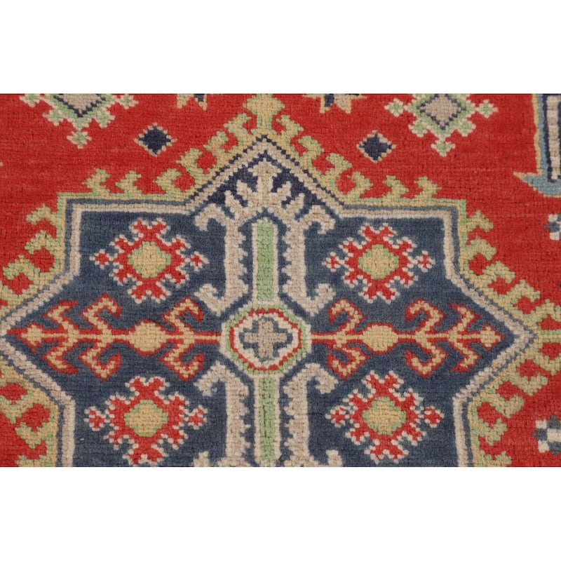 Geometric Kazak Accent Rug Handmade Wool Carpet - 4'2" x 5'9"