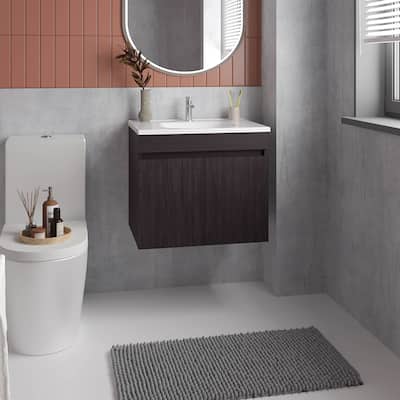 Floating,Wide Double Door Vanity, With Resin Sink And Two Shelves,Bathroom Storage