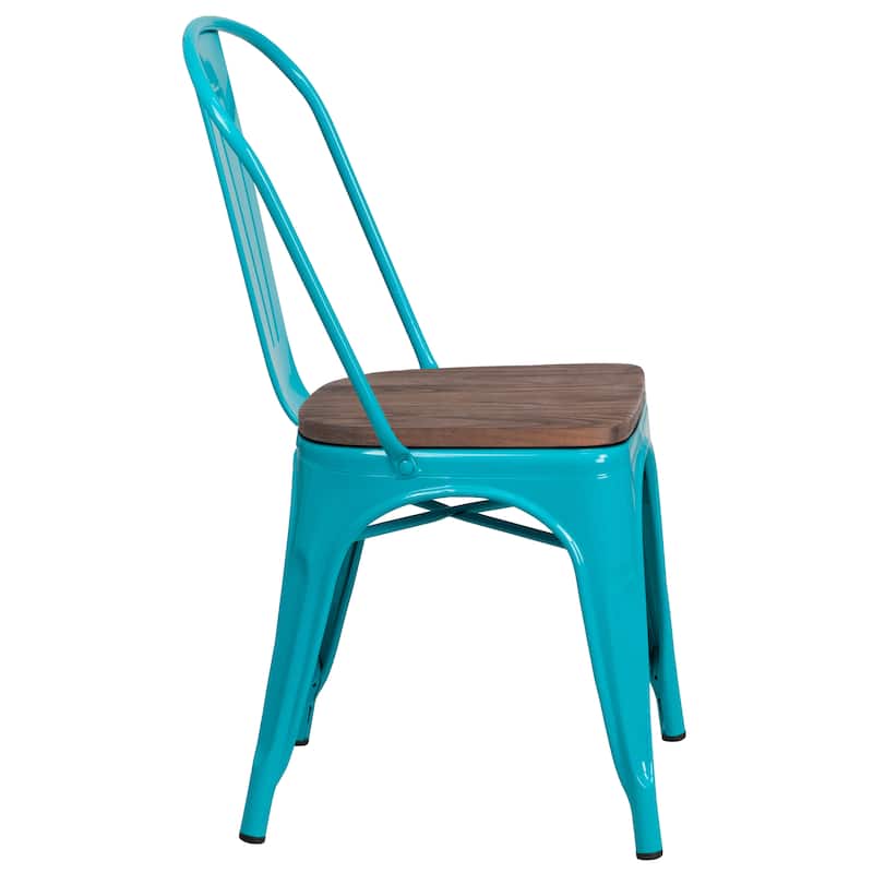 Metal Stackable Chair with Wood Seat - 17.75"W x 20"D x 33.5"H - 17.75"W x 20"D x 33.5"H
