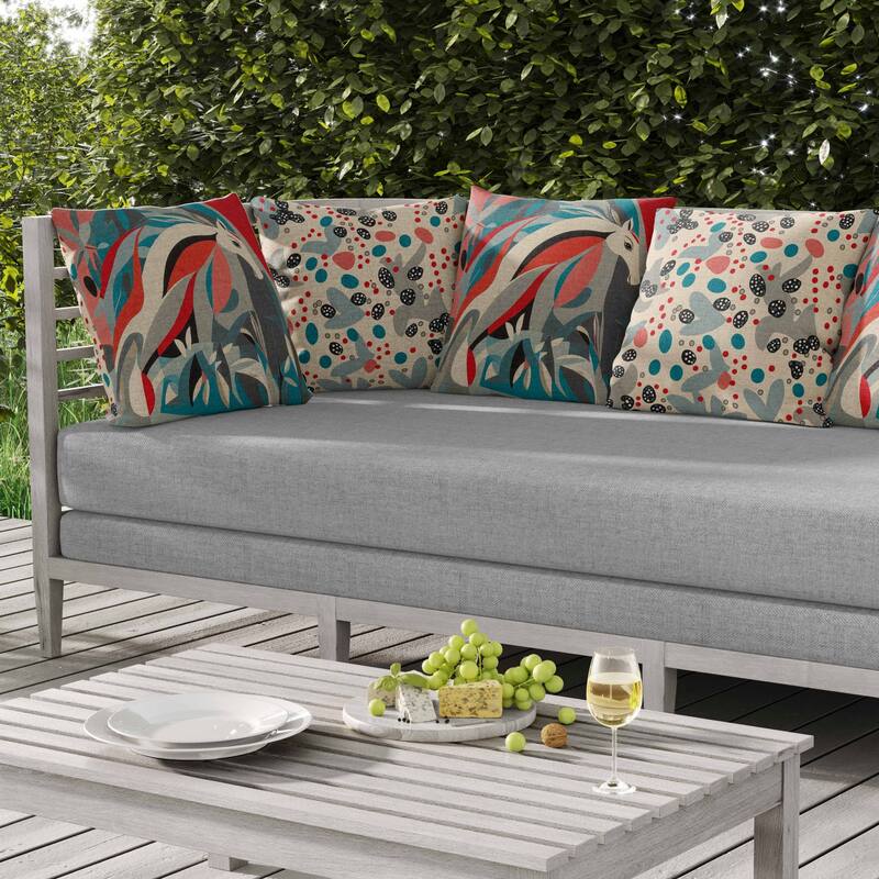 Mythical Horse Indoor/Outdoor Reversible Throw Pillow Red and Teal