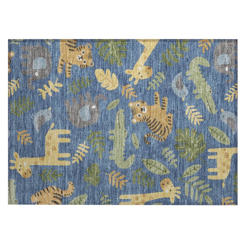 Machine Washable Indoor/ Outdoor Whimsy Safari Animals Chantille Rug