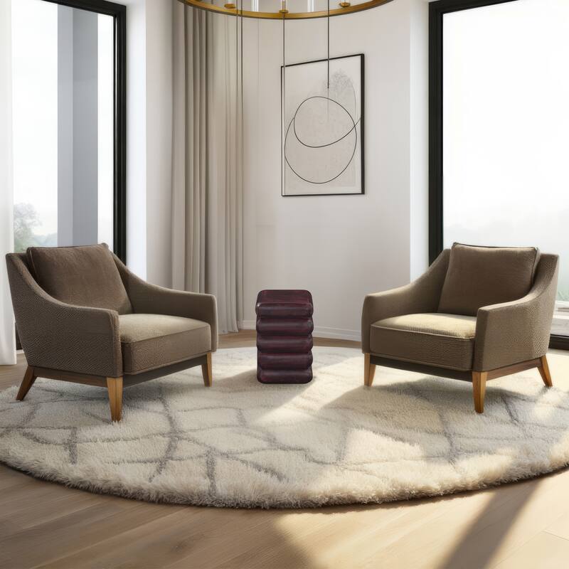 Zyra 18" Side End Table | Sculptural Stacked Design | Dark Cherry Brown Acacia Wood