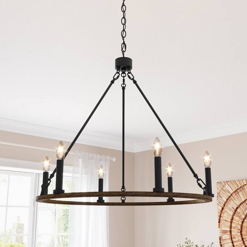 Acroma 6-light Farmhouse Rustic Round Wagon Wheel Chandelier with UL - 23''