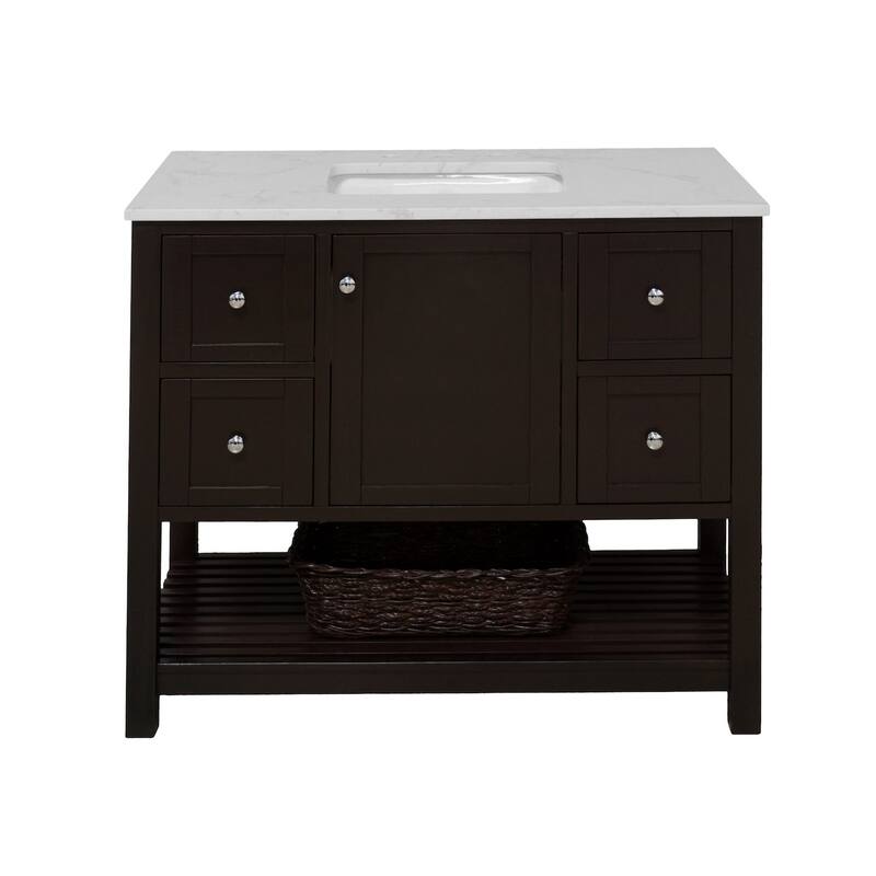 KitchenBathCollection Lakeshore 42" Bathroom Vanity with Engineered Carrara Top