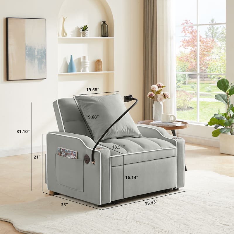 GDFStudio - Flora Modern 3-in-1 Convertible Sleeper Chair Sofa Bed, Adjustable Pull-Out Sofa with Storage