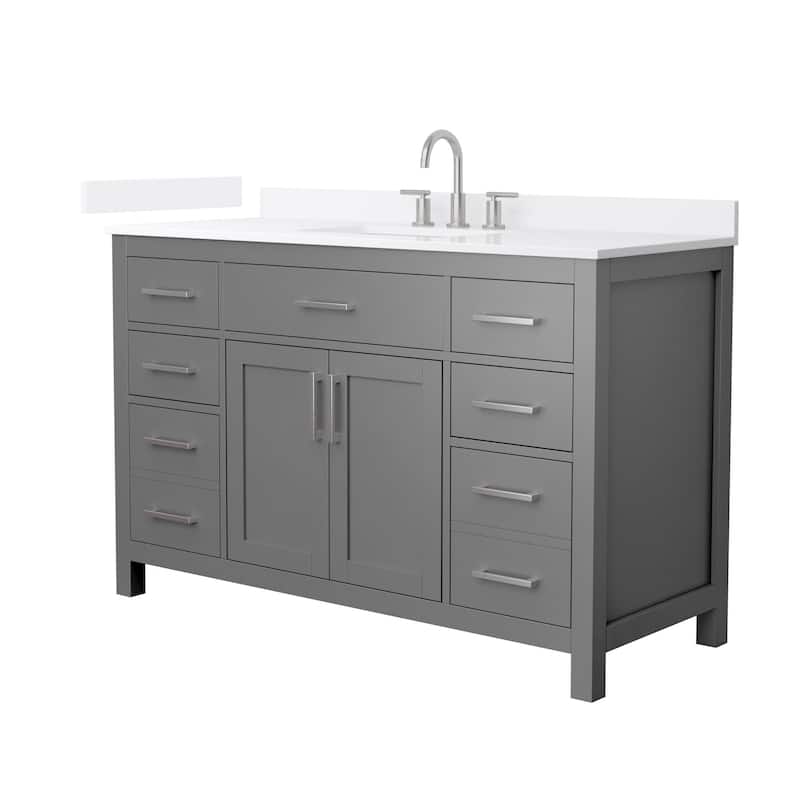 Wyndham Collection WCG2424-54S-QTZ-US3MXX Beckett 54" Free Standing - Dark Gray / White Quartz Top / Brushed Nickel