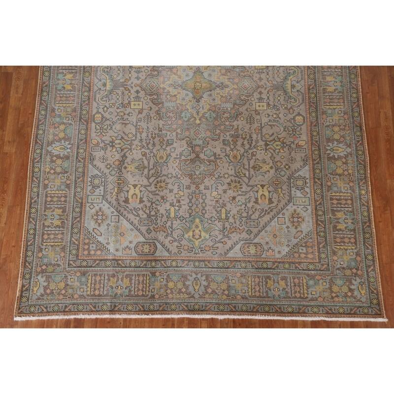 Hand Knotted Oriental 100% Wool Carpet Traditional Medallion Greys & Charcoal Tabriz Area Rug - 11' 2'' X 7' 11''