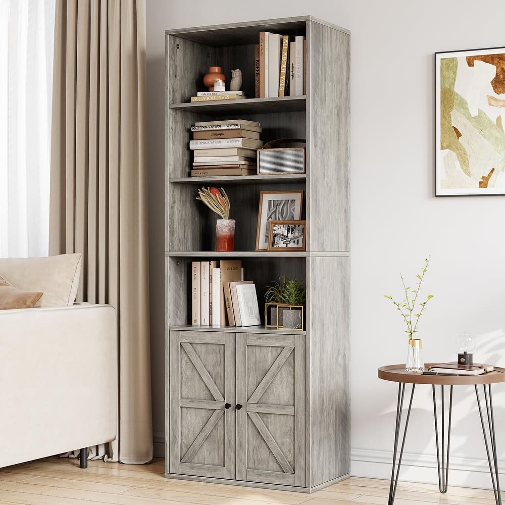 71.4" Tall Bookshelf, 4-Tier Bookcase, Book Shelf, Open Storage Shelf with Doors