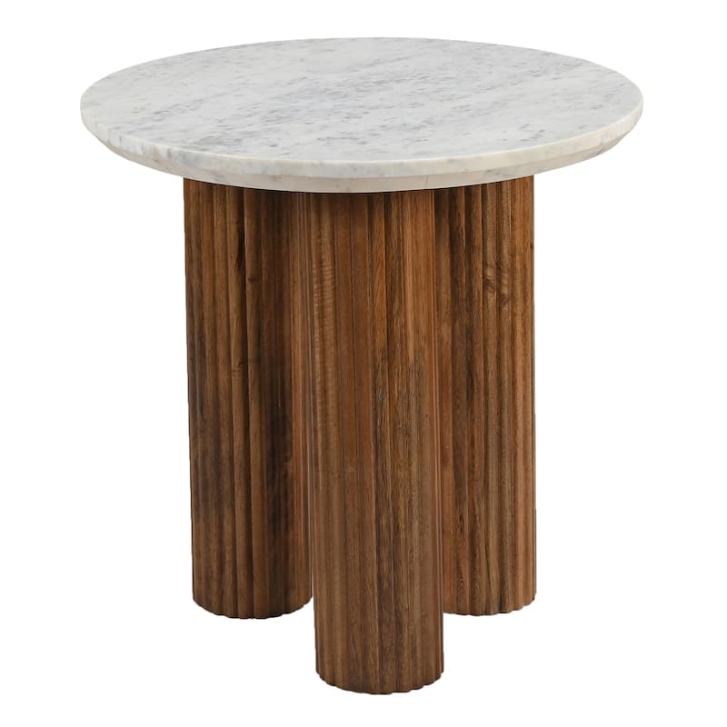 Mid-Century Modern Solid Wood & Marble Accent Table
