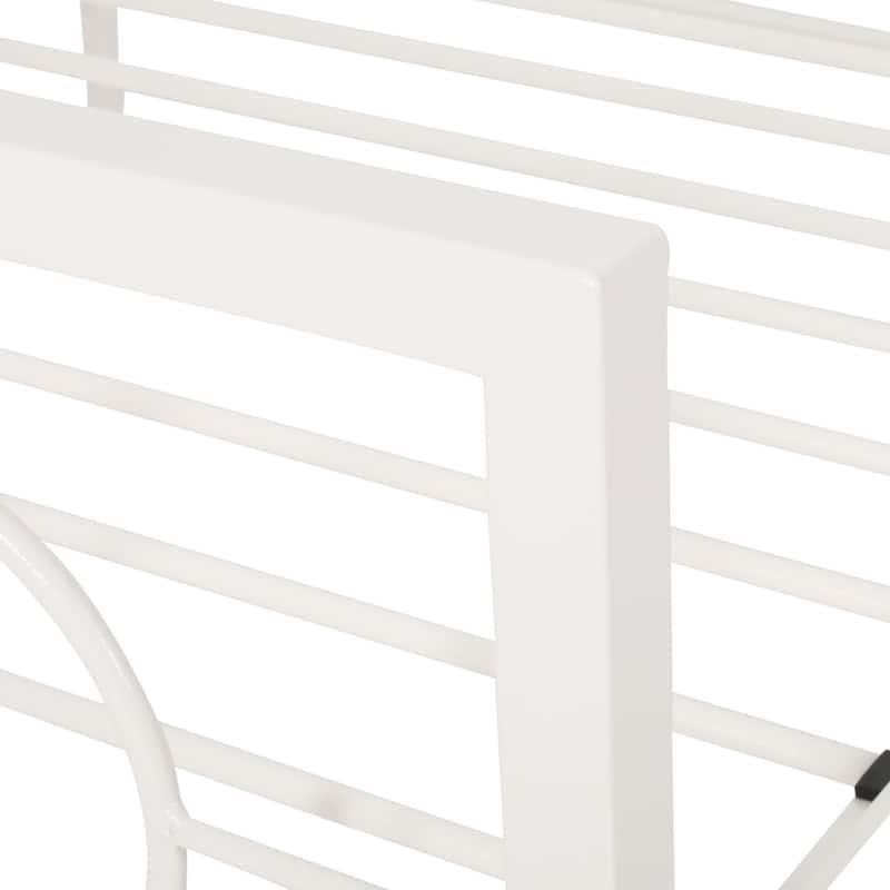 Roomfitters King Size Metal Platform Bed Frame with Headboard and Footboard, Modern Circle Design, White