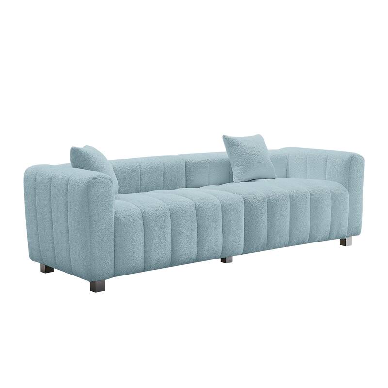 Modern Bubble Upholstered Couch Sofa with Metal Base Legs and 2 Pillows for Living Room and Guest Room