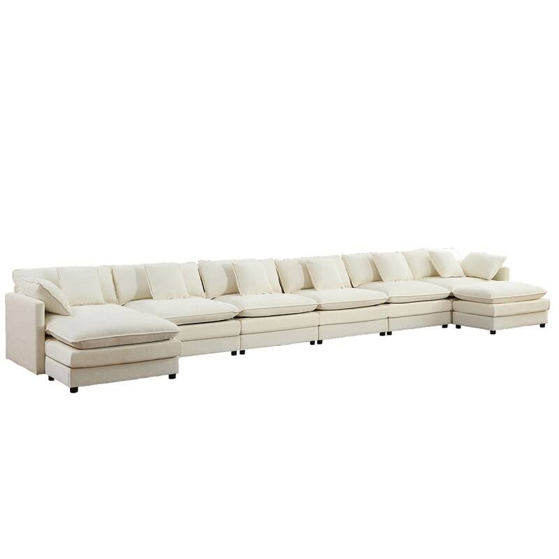 Mixoy 217''U-Shaped Modular Sectional Sofa,8-Seater Cloud Couch with Ottoman and Cushions,Sleeper Deep Seat Couches - 6+2