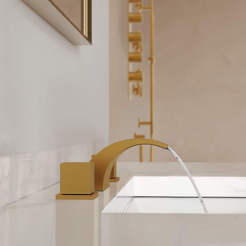 GRANDJOY Low Arc Waterfall Widespread Bathroom Sink Faucet