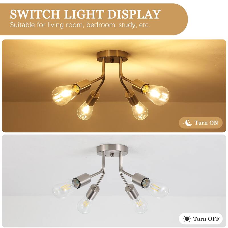 Modern 4-Light Semi Flush Mount Ceiling Light for Dining Room Bedroom Hallway Entryway