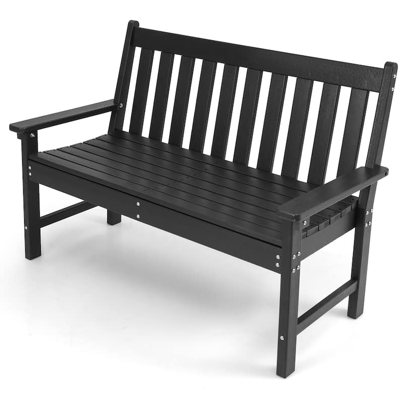 Gymax Garden Bench All-Weather HDPE 2-Person Outdoor Bench for Front - Black