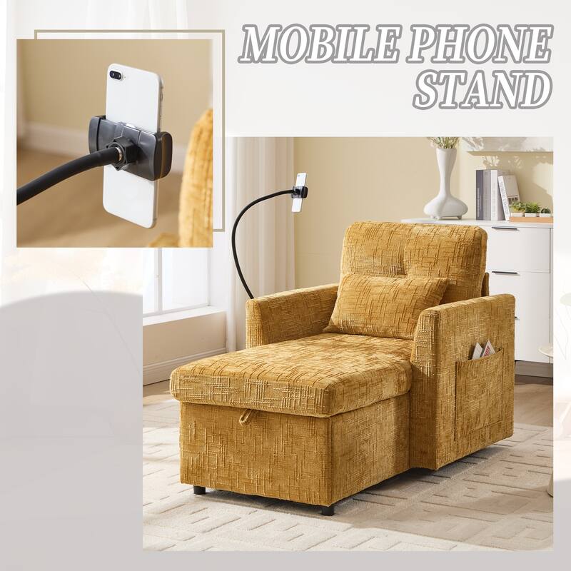 Multifunctional Recliner Sofa - Storage Backrest, Phone Holder, Chenille Leisure Chair - Living Room, Bedroom