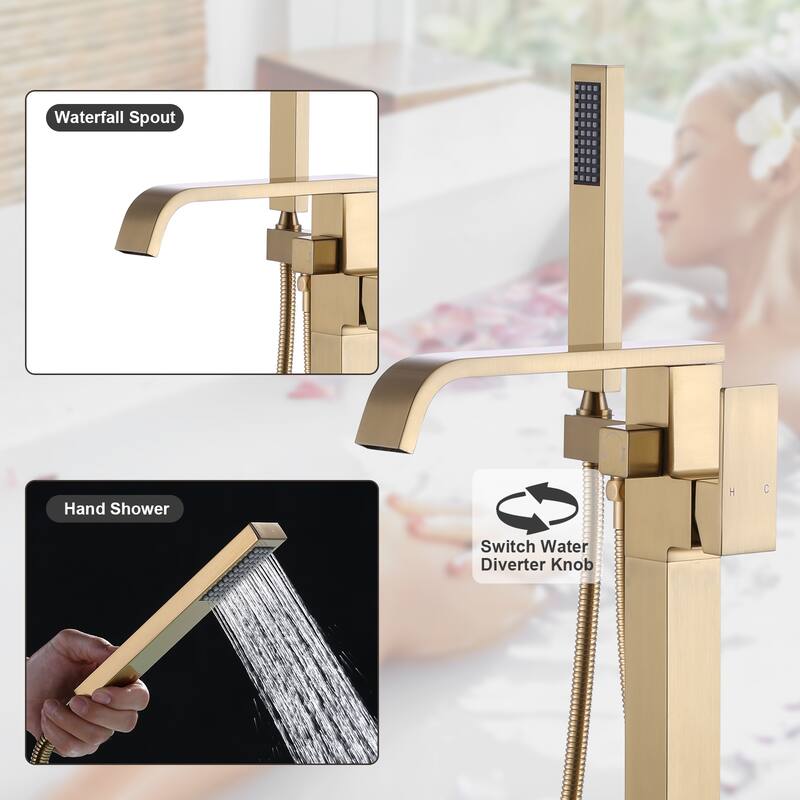 WOWOW Waterfall Single-Handle Freestanding Tub Faucet with Handshower