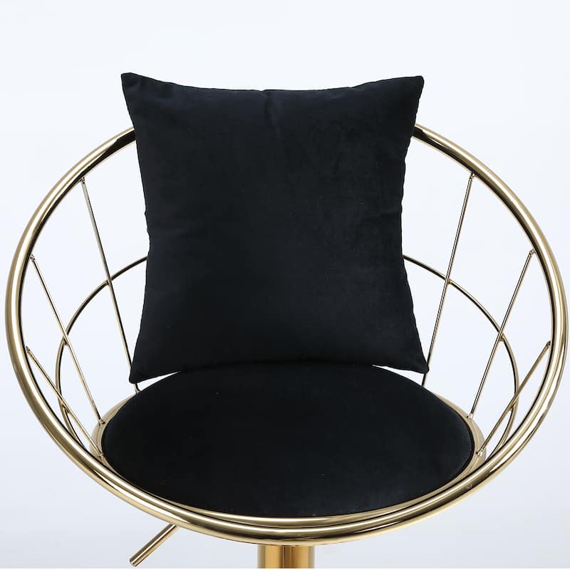 360 Degree Rotation Adjustable Height Velvet Bar Stool, Gold Plated Footrest and Base set of 2