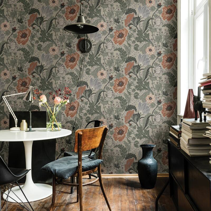 Winters, Anemone Light Floral, 33 FT. L x 20.5In. W Wallpaper Roll - Grey