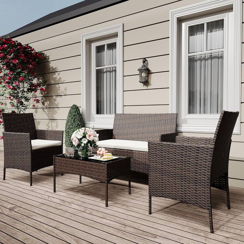 4 Pieces Patio Rattan Wicker Chairs for Garden, Yard, Pool