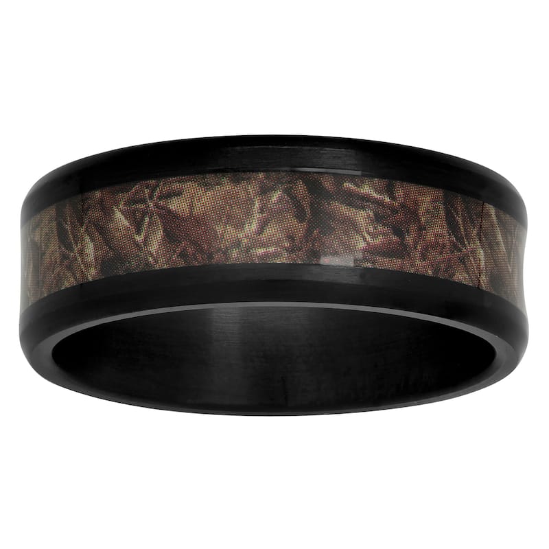Steel Nation Stainless Steel Camouflage 8mm Band - 10.5 - Black